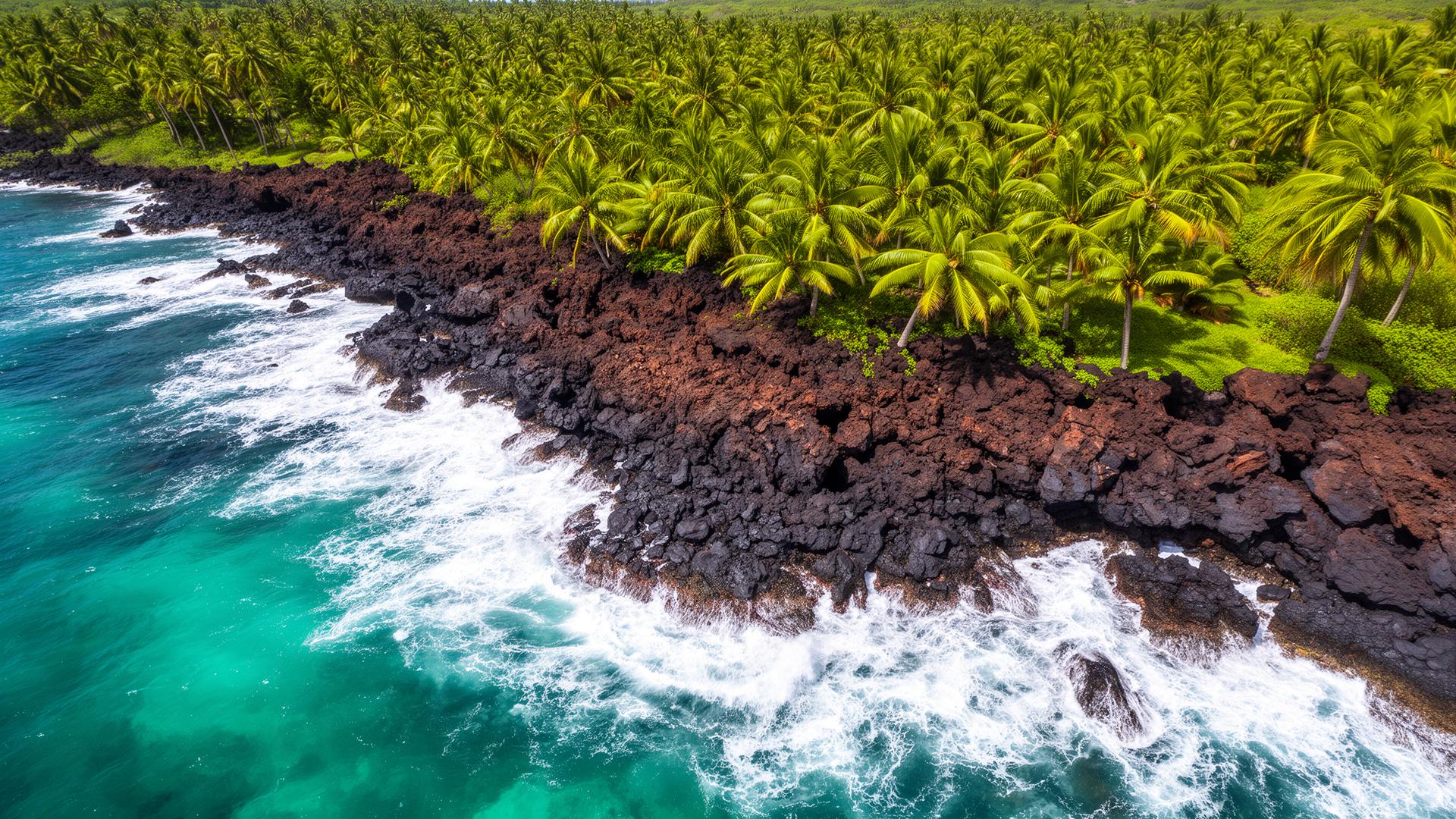 Aerial view of tropical coastline