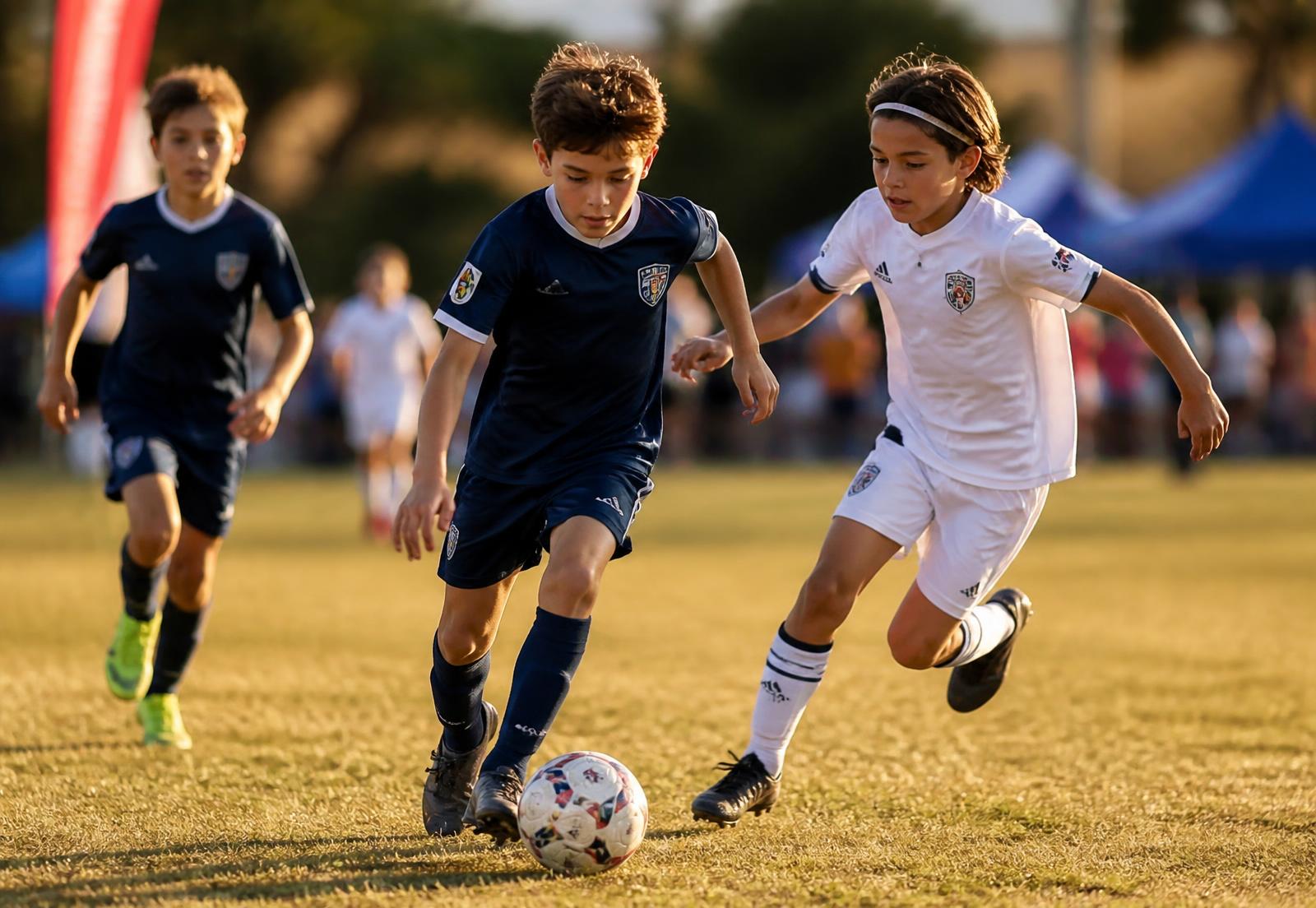 Youth soccer players competing at a tournament