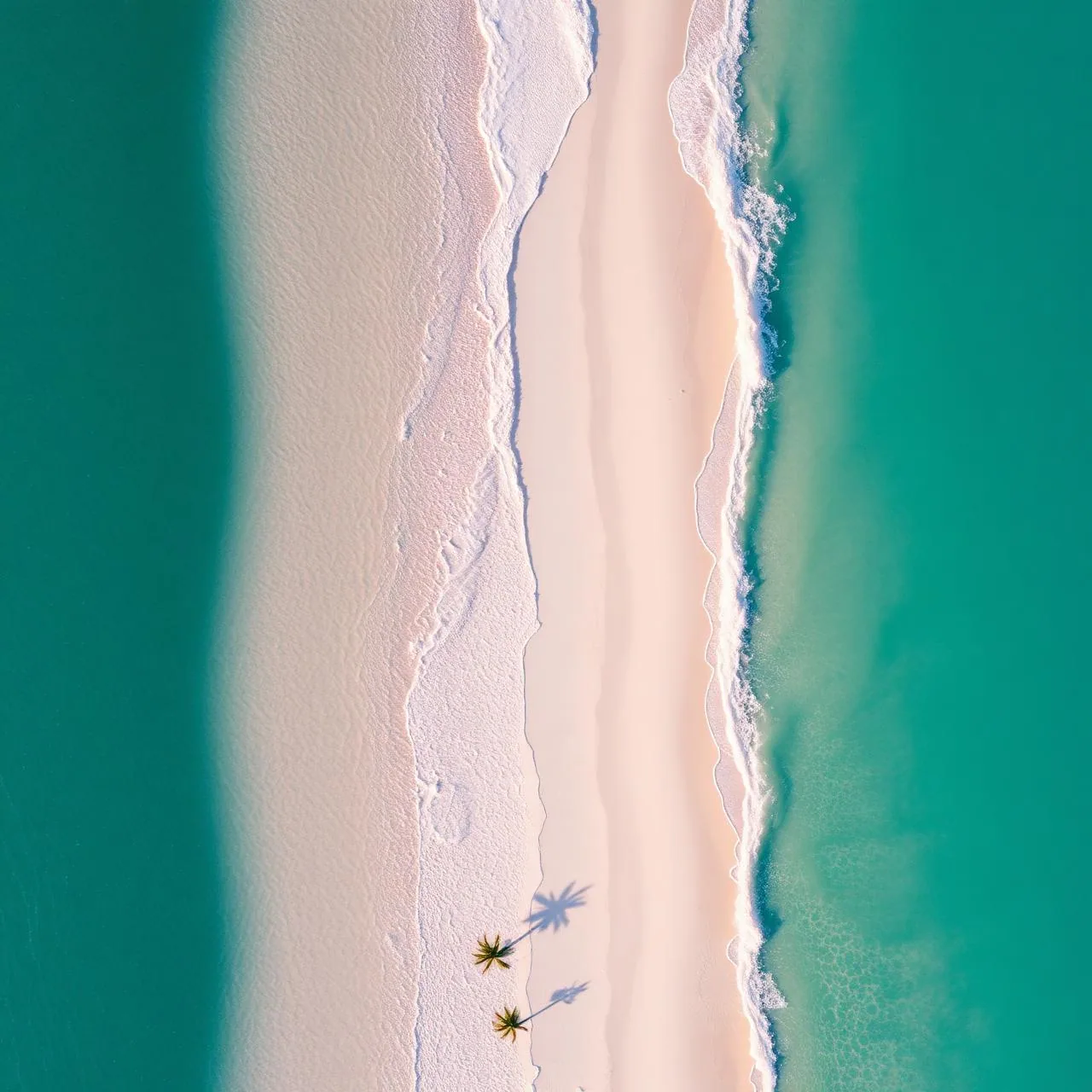 Aerial view of turquoise ocean waves and white sand beach
